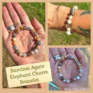 Bamboo Agate Gemstone Elephant Charm Bracelet